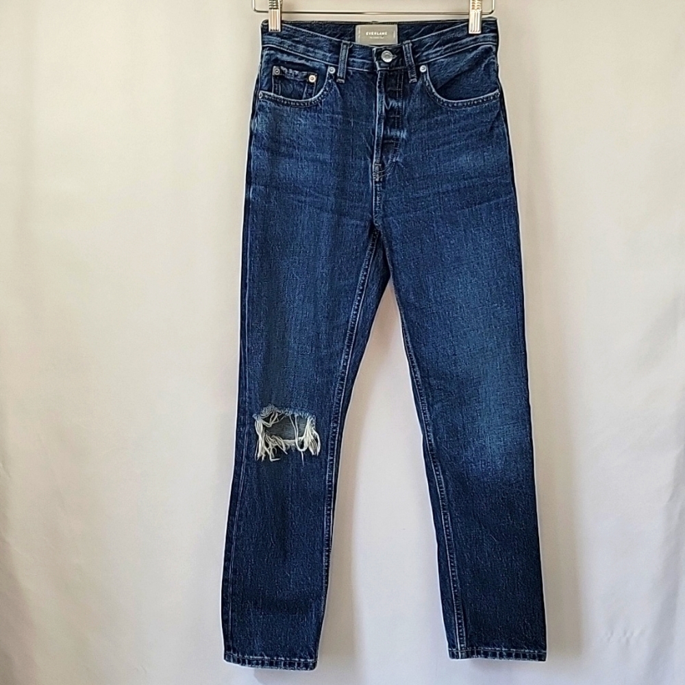 Everlane "Cheeky" Distressed Crop Jean Md. Wash Size 24